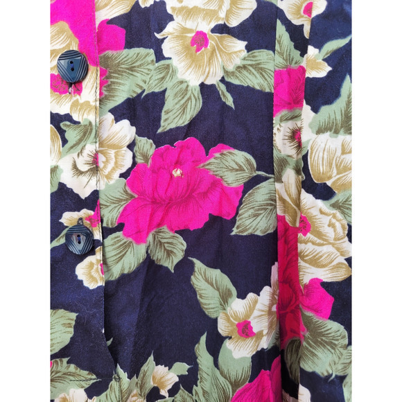 Vintage Black‎ Pink Floral Flutter Short Sleeve Scoop Neck Fit Flare Midi Dress - Picture 5 of 8